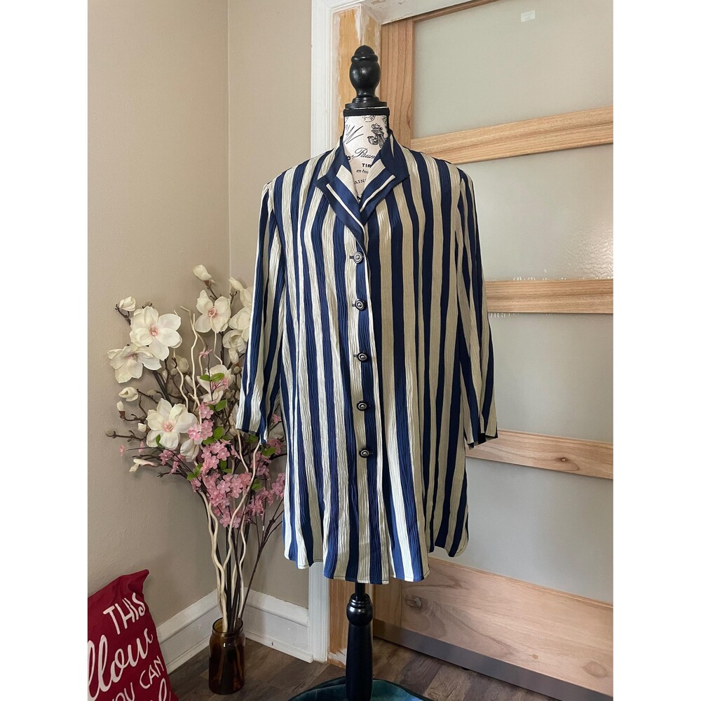 Striped Button Front Tunic Top Women Oversized Boho Artsy Casual Shirt